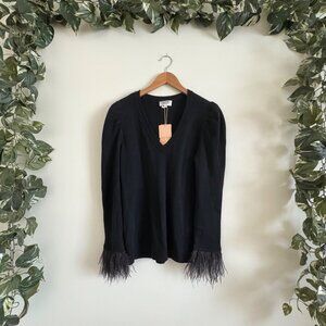 Crosby Teddie Long Sleeve Sweater Feather Sleeve Black NWT Women’s Sz XS
